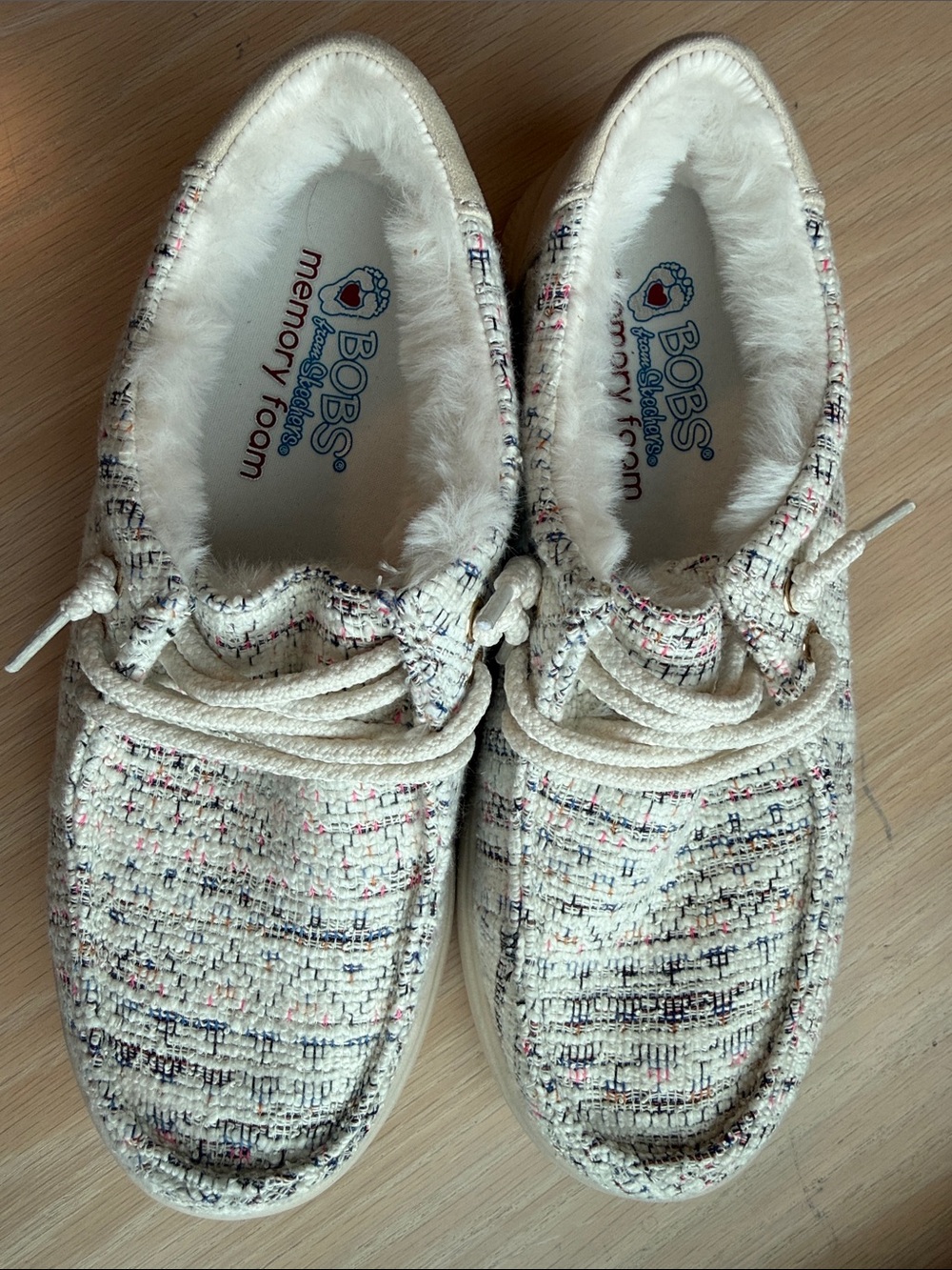 🔥 HOT DEAL BOBS Skechers Cream Tweed Lace-Up Sneakers with Multicolor.. So Cute! - Picture 4 of 13